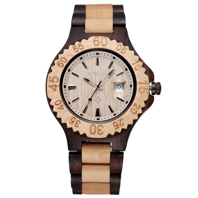 BEWELL 2541 Calendar Display Gear Case Design Sanders Men Quartz Watch with Maple Band(White)
