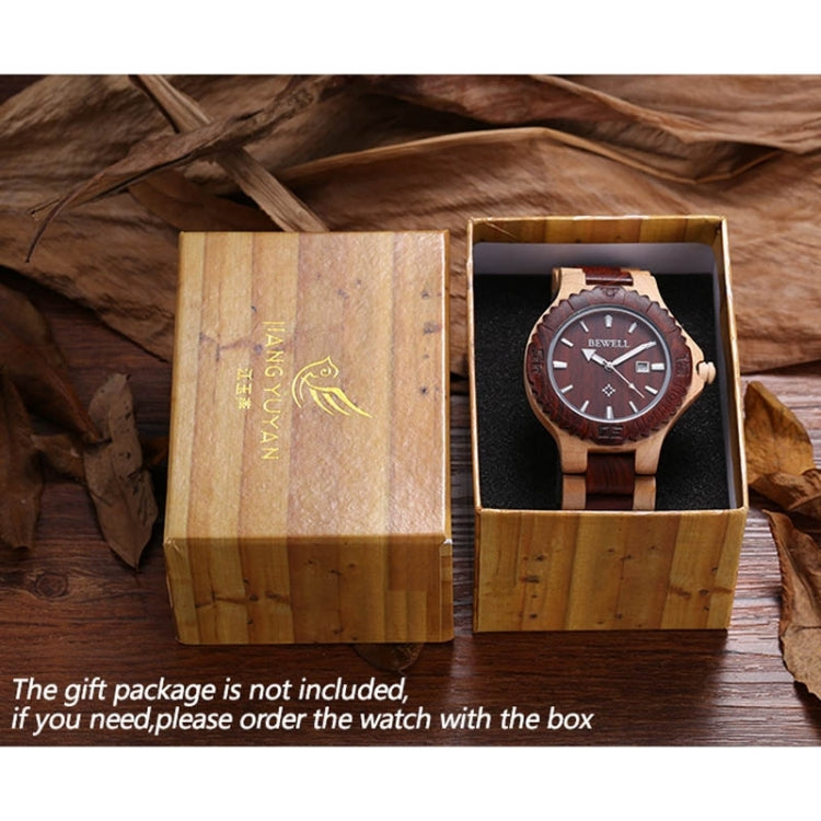 BEWELL 2544 Calendar Display Unique Maple Men Quartz Watch with Maple Band