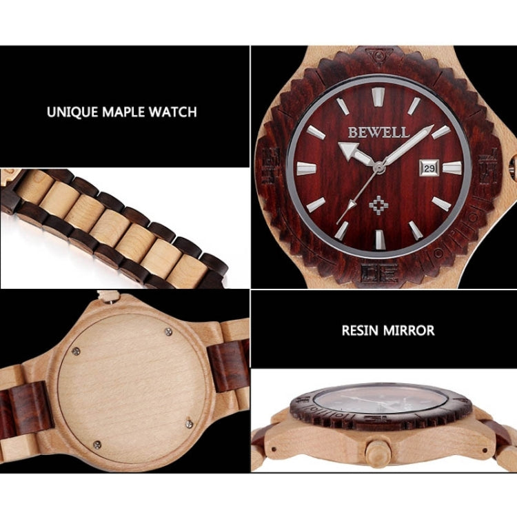 BEWELL 2544 Calendar Display Unique Maple Men Quartz Watch with Maple Band