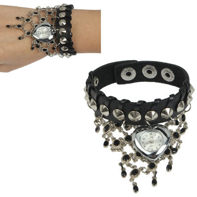 Leather Strap Snap Fastener Adjustable Bracelet Heart Shape Watch