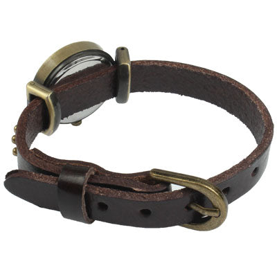 Leather Strap Coppery Metal Spot Decoration Quartz Watch
