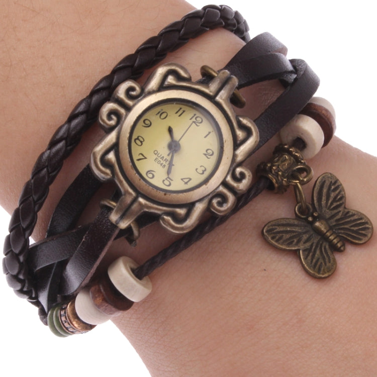 Retro Quartz Watch Wrist Watch with PU Leather Strap & Butterfly Style Pendant