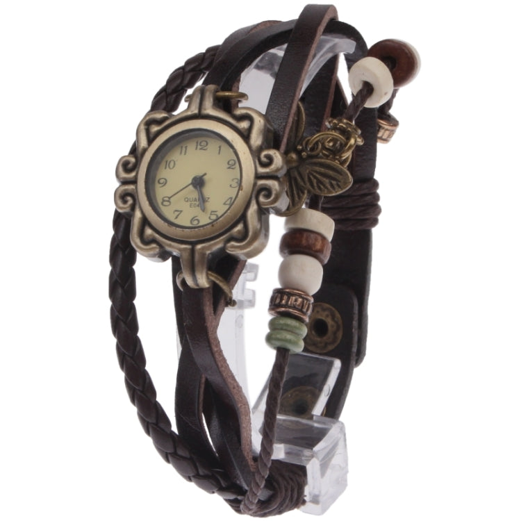 Retro Quartz Watch Wrist Watch with PU Leather Strap & Butterfly Style Pendant