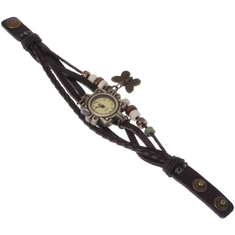 Retro Quartz Watch Wrist Watch with PU Leather Strap & Butterfly Style Pendant