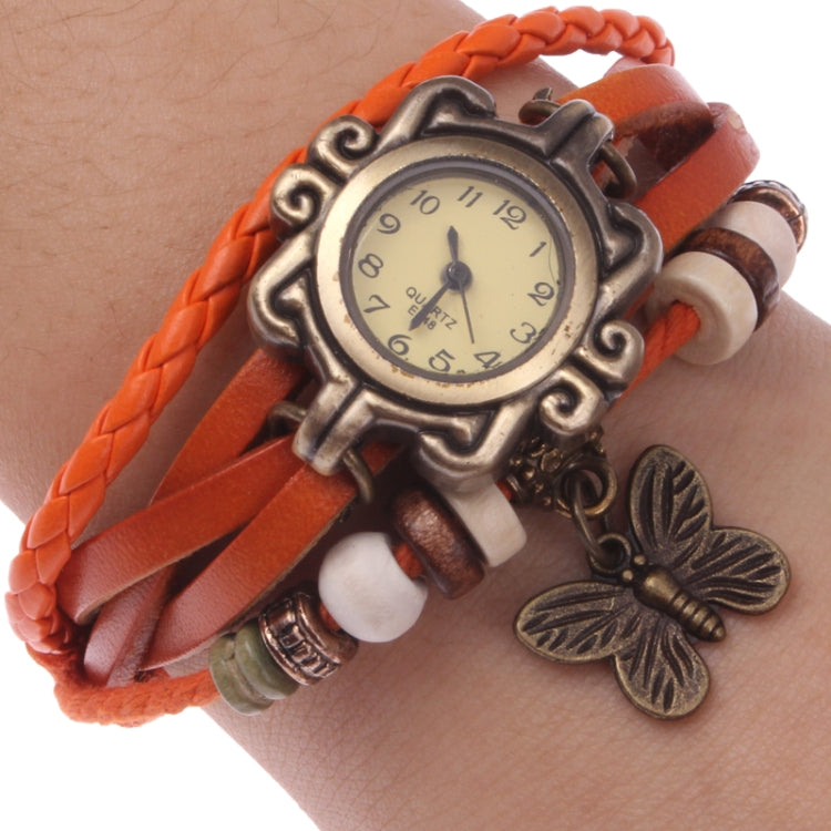 Retro Quartz Watch Wrist Watch with PU Leather Strap & Butterfly Style Pendant