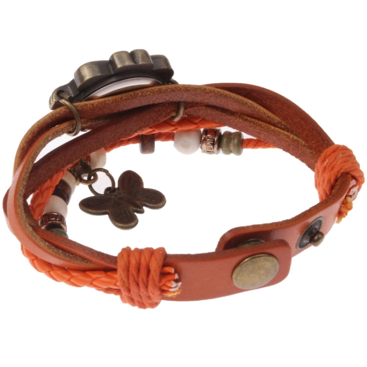 Retro Quartz Watch Wrist Watch with PU Leather Strap & Butterfly Style Pendant