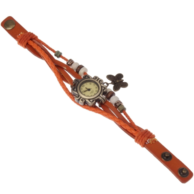Retro Quartz Watch Wrist Watch with PU Leather Strap & Butterfly Style Pendant