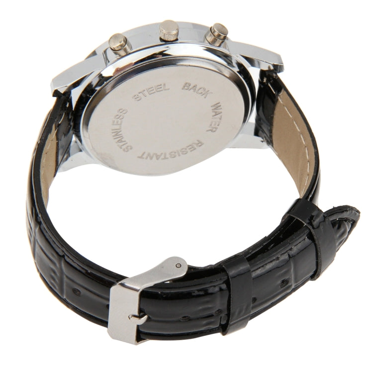 Luminous Round Dial 3 Decoration Dials Unisex Quartz Watch with PU Leather Band