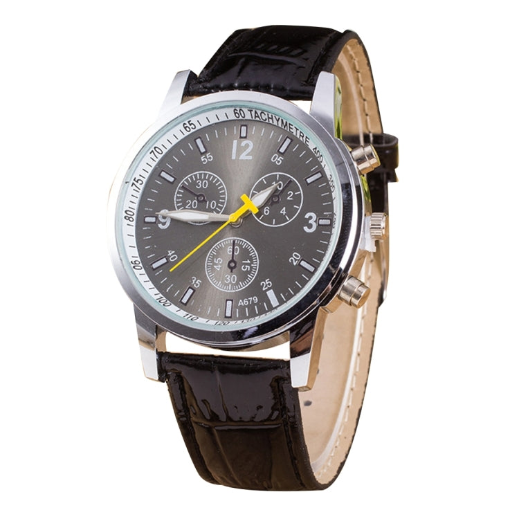 Luminous Round Dial 3 Decoration Dials Unisex Quartz Watch with PU Leather Band