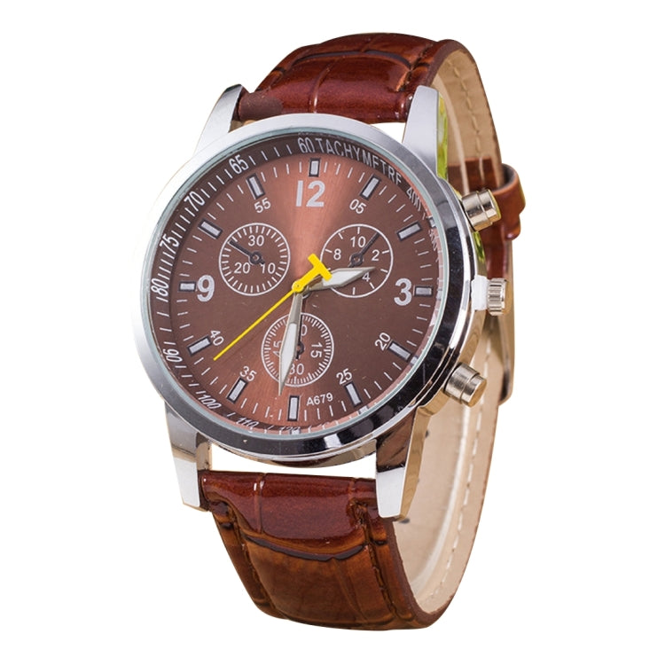 Luminous Round Dial 3 Decoration Dials Unisex Quartz Watch with PU Leather Band