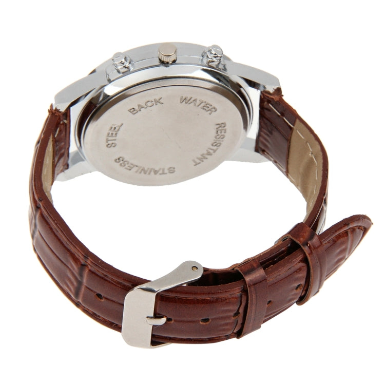 Luminous Round Dial 3 Decoration Dials Unisex Quartz Watch with PU Leather Band