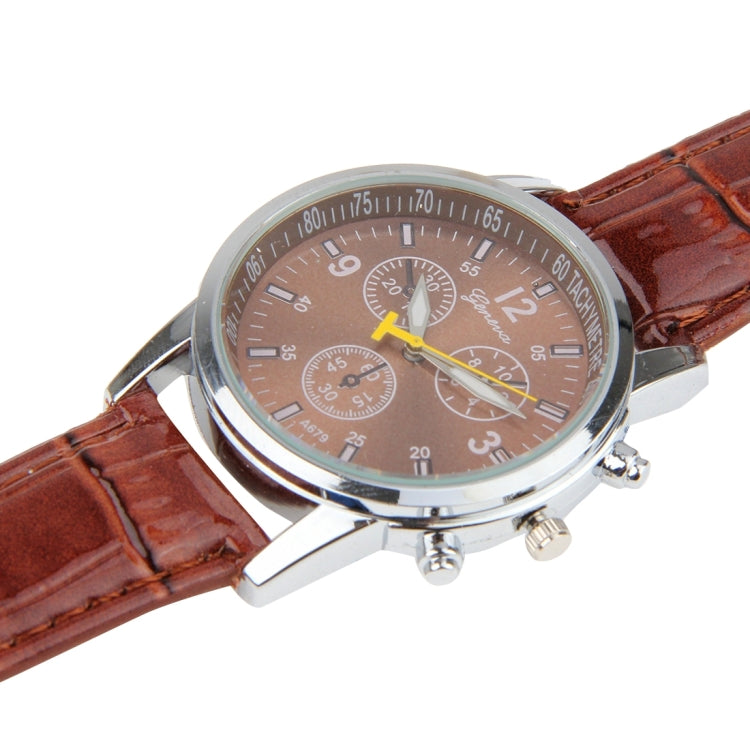Luminous Round Dial 3 Decoration Dials Unisex Quartz Watch with PU Leather Band