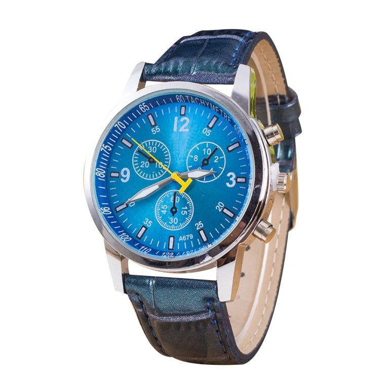 Luminous Round Dial 3 Decoration Dials Unisex Quartz Watch with PU Leather Band