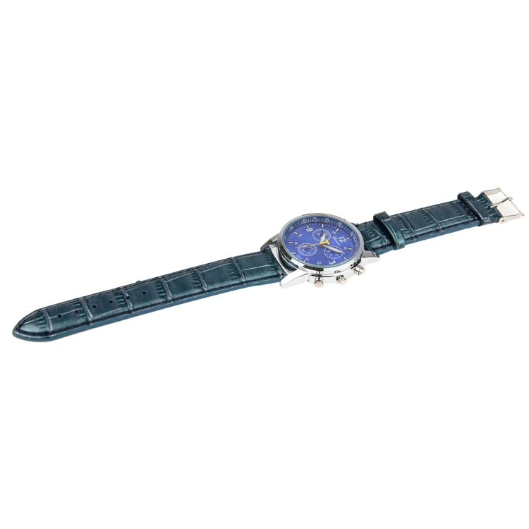 Luminous Round Dial 3 Decoration Dials Unisex Quartz Watch with PU Leather Band