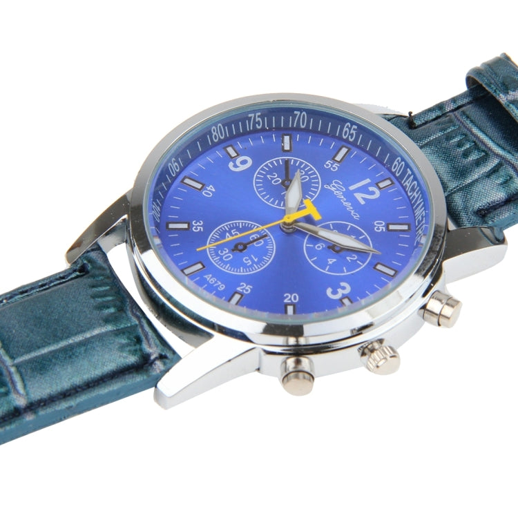 Luminous Round Dial 3 Decoration Dials Unisex Quartz Watch with PU Leather Band