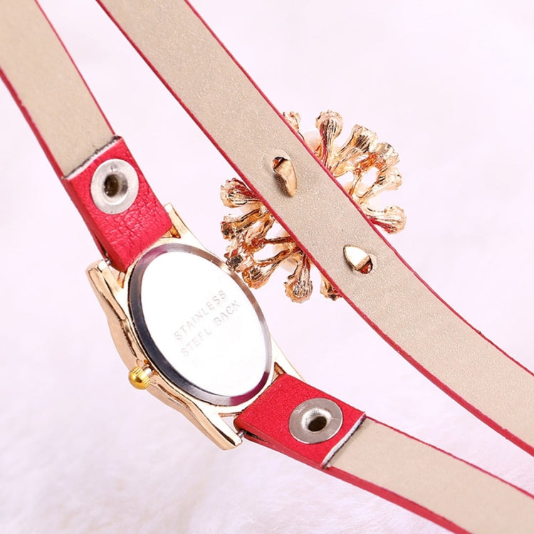 YiLiSha Oval Shape Rhinestones Dial Fashion Women Quartz Watch with Pearl Rhinestone Flower Design PU Leather Band