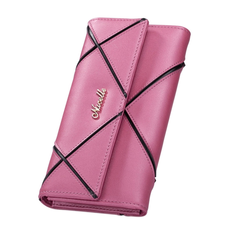 Fashion 2-fold Hit Color Stitching PU Leather Wallet(Magenta)