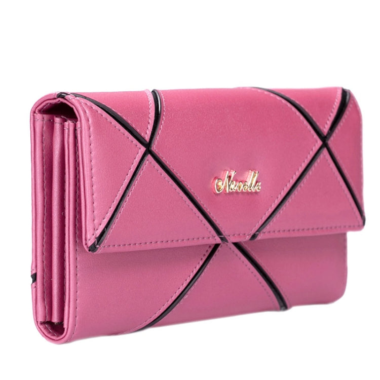 Fashion 2-fold Hit Color Stitching PU Leather Wallet(Magenta)