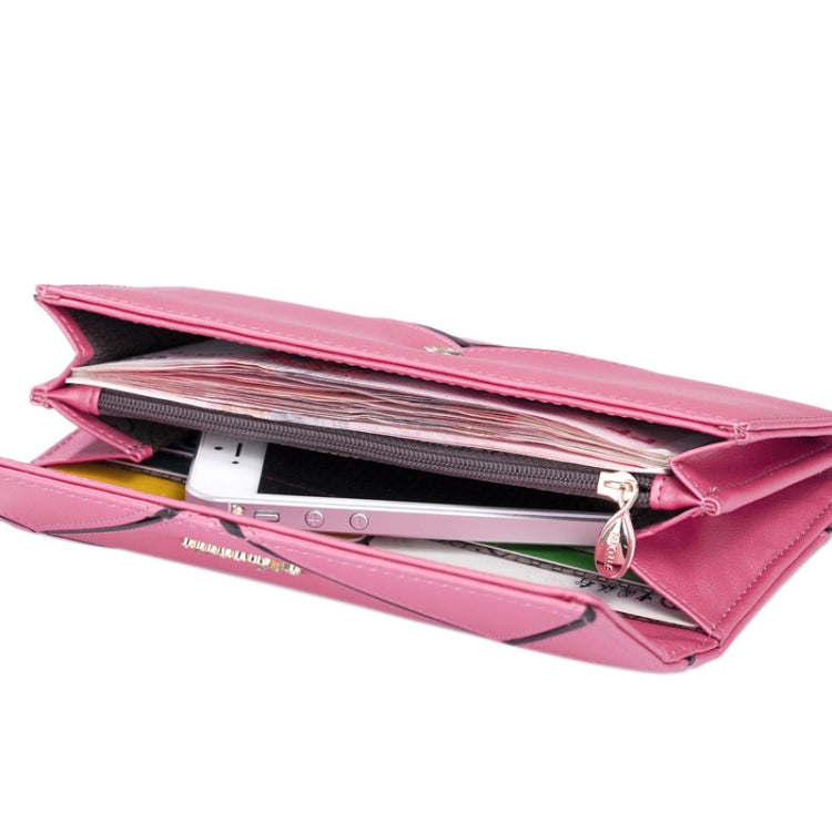 Fashion 2-fold Hit Color Stitching PU Leather Wallet(Magenta)