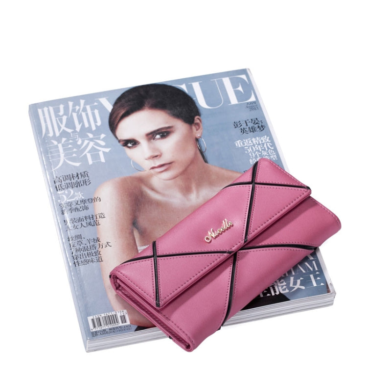 Fashion 2-fold Hit Color Stitching PU Leather Wallet(Magenta)