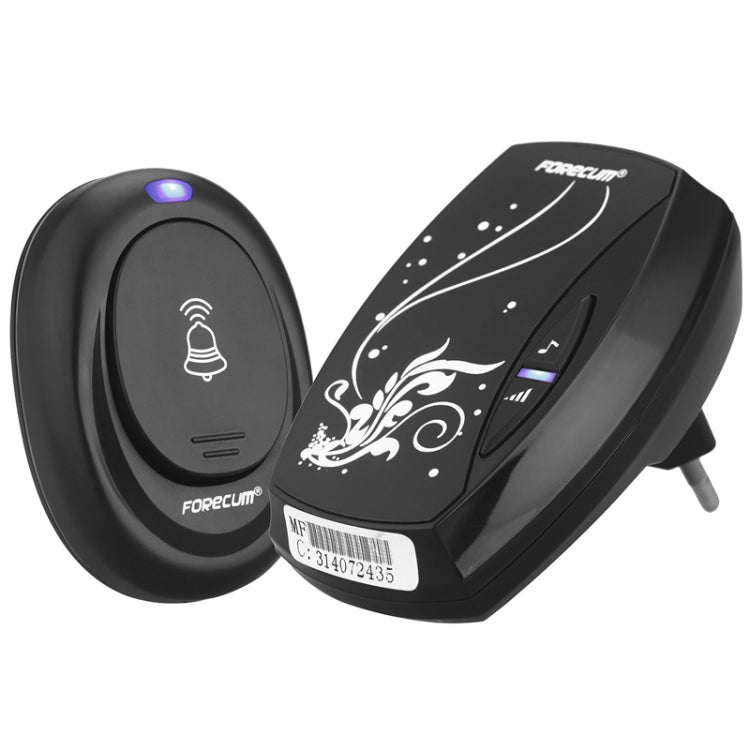 Forecum 6 Waterproof Wireless Smart Doorbell with EU Plug Single Receiver, Waterproof Level: IPX3(Black)