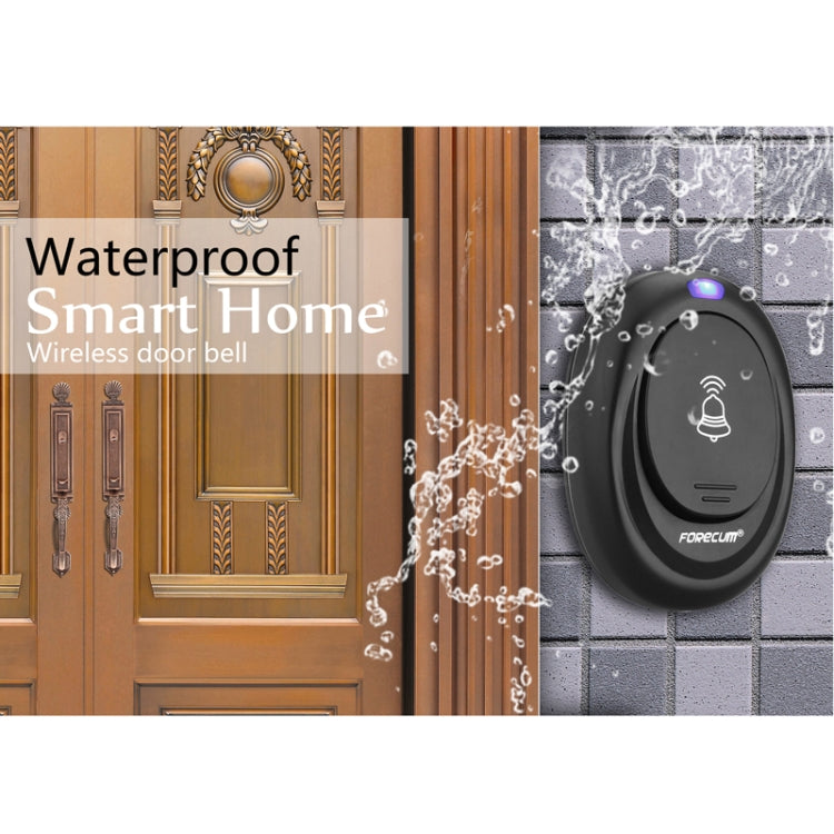 Forecum 6 Waterproof Wireless Smart Doorbell with EU Plug Single Receiver, Waterproof Level: IPX3(Black)