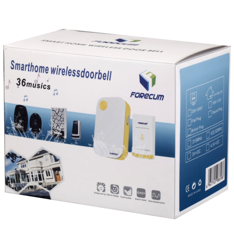 Forecum 6 Waterproof Wireless Smart Doorbell with EU Plug Single Receiver, Waterproof Level: IPX3(Black)