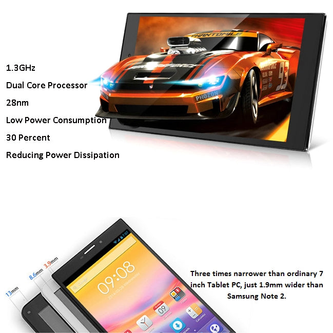 JXD P863 Tablet PC 8GB, 6.95 inch Android 4.2.2 3G Phone Call, RAM: 1GB, Dual SIM, GPS(White)
