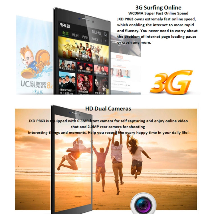 JXD P863 Tablet PC 8GB, 6.95 inch Android 4.2.2 3G Phone Call, RAM: 1GB, Dual SIM, GPS(White)
