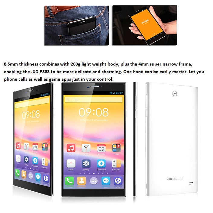 JXD P863 Tablet PC 8GB, 6.95 inch Android 4.2.2 3G Phone Call, RAM: 1GB, Dual SIM, GPS(White)
