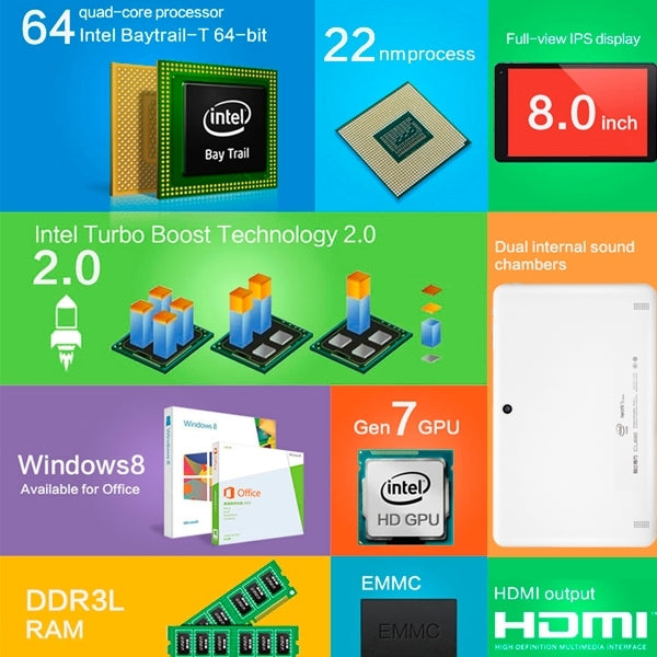 Cube iWork8 / U80GT Dual OS, 2GB+32GB, 8.0 inch Windows 8.1 & Android 4.4 Intel Atom Z3735F Quad Core 1.8GHz(White)