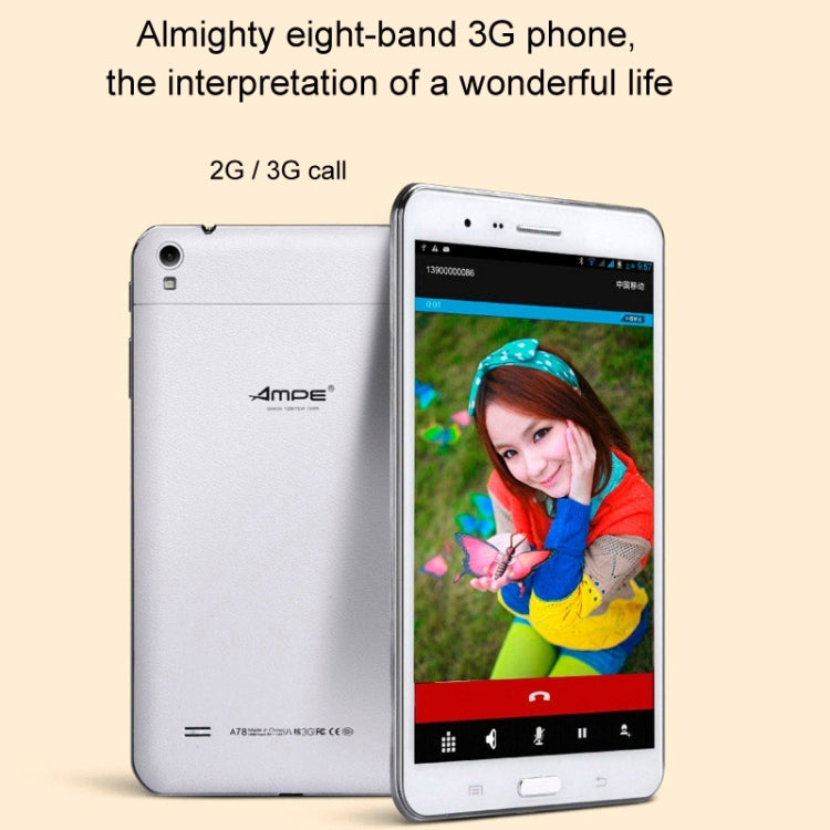 Ampe A78 Tablet PC 16GB, 7.0 inch Android 4.2.2 Phone Call, CPU: MTK6592 Octa Core 1.7GHz, RAM: 2GB, GPS(White)