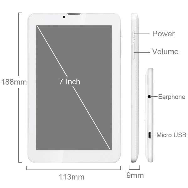 ICCO Q7 Tablet PC 8GB, 7.0 inch Android 4.4 3G Phone Call, MT8382 Quad Core 1.3GHz, GPS, Dual SIM, GSM & WCDMA(White)