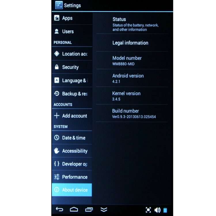 7.0 inch Android 4.2 Tablet PC 8GB, CPU: Actions ATM7021 Dual Core, 1.5GHz