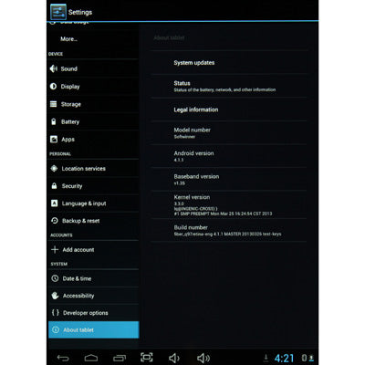 10.1 inch Android 4.1 Tablet PC 8GB, CPU: RK3066 Cortex A9, 1.5GHz, RAM: 1GB(Silver)