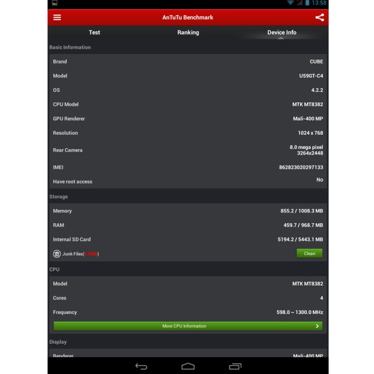 Cube U59GT-C4 Tablet PC 8GB, 9.7 inch 3G + Voice function Android 4.2.2, CPU: MTK8382 Quad Core 1.3GHz, RAM: 1GB(Black)