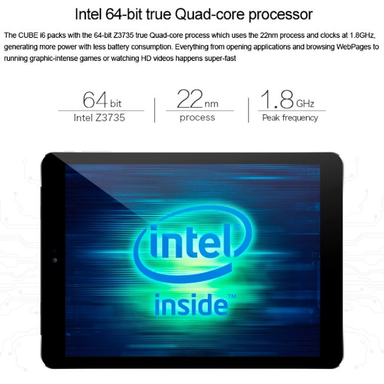 Cube I6 Dual OS, 2GB+32GB, 9.7 inch Windows 8.1 & Android 4.4.2 Intel Z3735F 64bit Quad-core 1.33-1.8GHz, 3G Phone Call, GPS