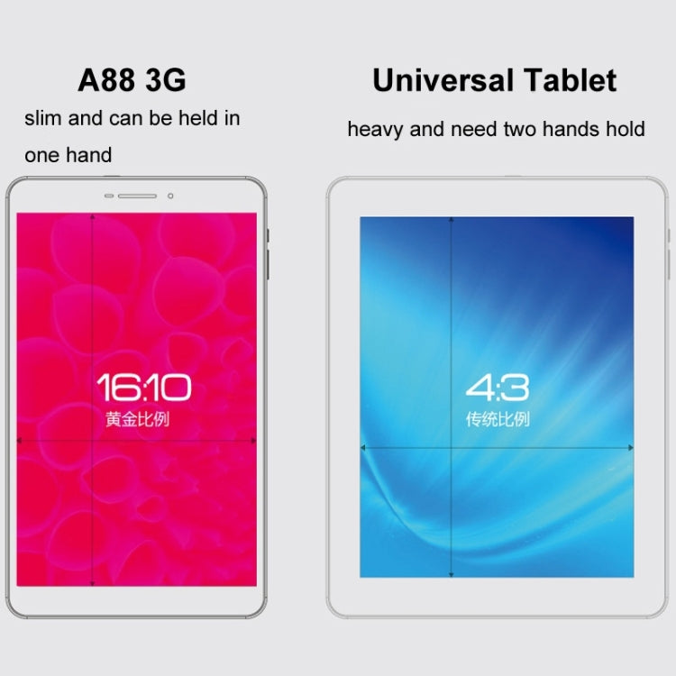 AMPE A88 Tablet PC 8GB, 8 inch Android 4.4, RAM:1GB, Dual SIM, Support 3G Call, GPS(White)