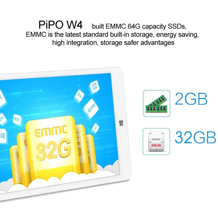 PiPo W4 Dual OS, 2GB+32GB, 8.0 inch Windows 10 & Android 4.4 Intel Z3735F Quad Core, BT, WiFi, HDMI(Black)