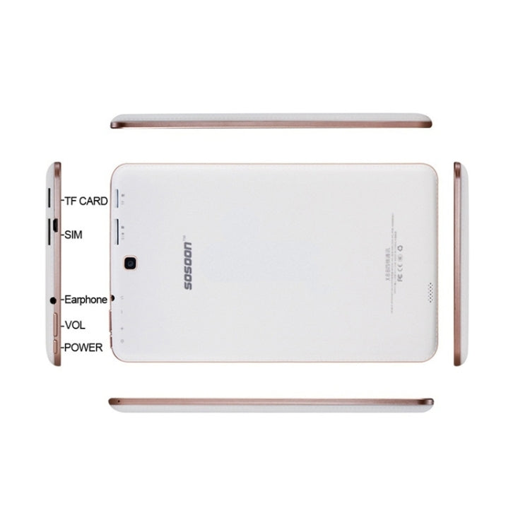 SOSOON X88 Tablet PC 8GB, 8 inch Android 4.4.2, MTK8382 Quad Core 1.3GHz, RAM: 1GB, GPS, Phone Call(White)
