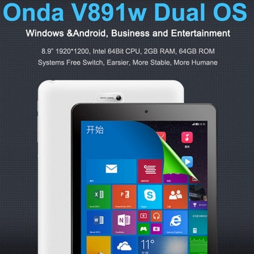 ONDA V891w Dual OS, 2GB+32GB, 8.9 inch Windows 8.1 & Android 4.4 Intel Z3735F X86 64Bit Quad Core 1.33-1.83GHz, CE FCC ROHS WEEE Certification(White)