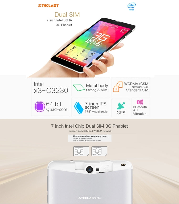 Teclast X70R Upgraded Version, 1GB+8GB, 3G Phone Call, 7.0 inch Android 5.1, Intel X3-C3230 Quad Core 1.0GHz, Dual SIM, GPS