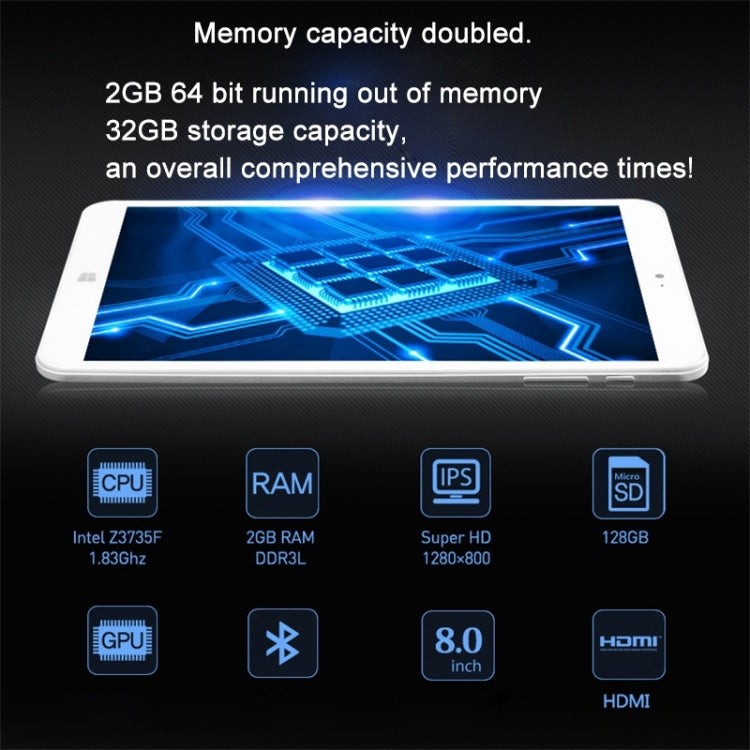 ONDA V820w Dual OS, 2GB+32GB, 8.0 inch, Windows 10 & Android 4.4 Intel Z3735F X86 64Bit Quad Core 1.33-1.83GHz, CE FCC ROHS WEEE Certification(White)