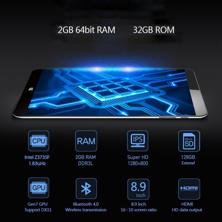 ONDA V891 Dual OS, 2GB+32GB, 8.9 inch, Windows 10 & Android 4.4 Intel Z3735F X86 64Bit Quad Core 1.33-1.83GHz, CE FCC ROHS WEEE Certification(White)