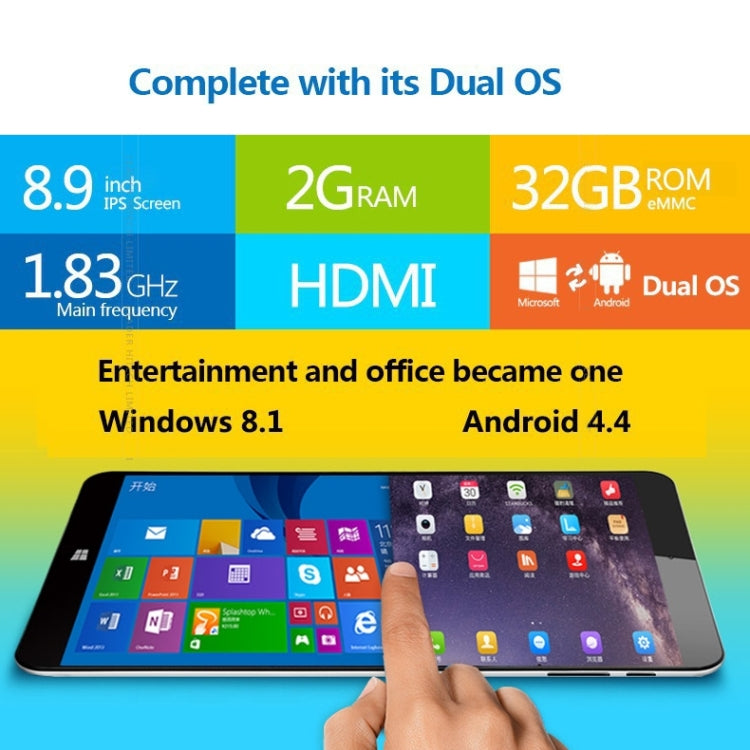 ONDA V891 Dual OS, 2GB+32GB, 8.9 inch, Windows 10 & Android 4.4 Intel Z3735F X86 64Bit Quad Core 1.33-1.83GHz, CE FCC ROHS WEEE Certification(White)