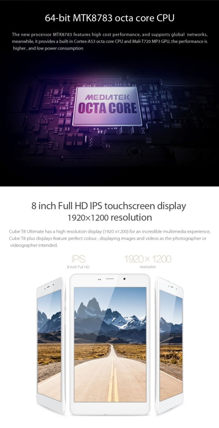 Cube T8 Plus, 8 inch,  2GB+16GB, Android 5.1 4G Phone Call, MT8783 Octa Core 1.3GHz, Dual SIM, GPS(Silver)