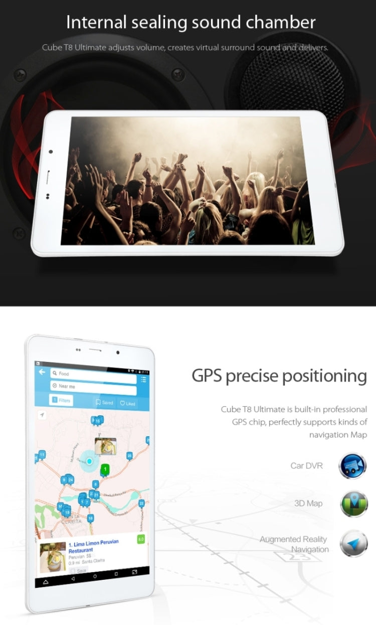 Cube T8 Plus, 8 inch,  2GB+16GB, Android 5.1 4G Phone Call, MT8783 Octa Core 1.3GHz, Dual SIM, GPS(Silver)