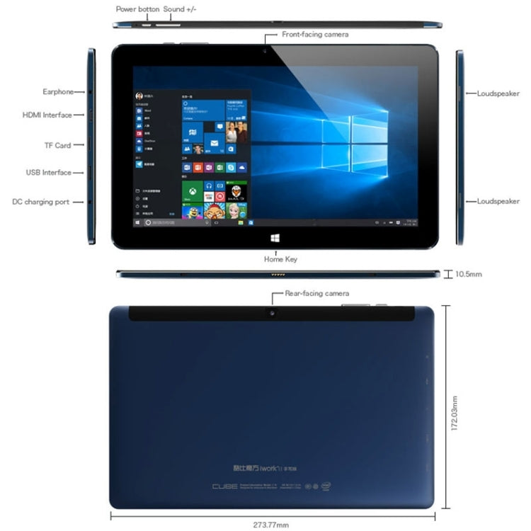 Cube iWork11 Stylus/ i8 T Dual OS, 10.6 inch, 64GB, Windows 10 & Android 5.1, Intel Atom x5-Z8300 Quad Core 1.44-1.8GHz, RAM: 4GB(Dark Blue)