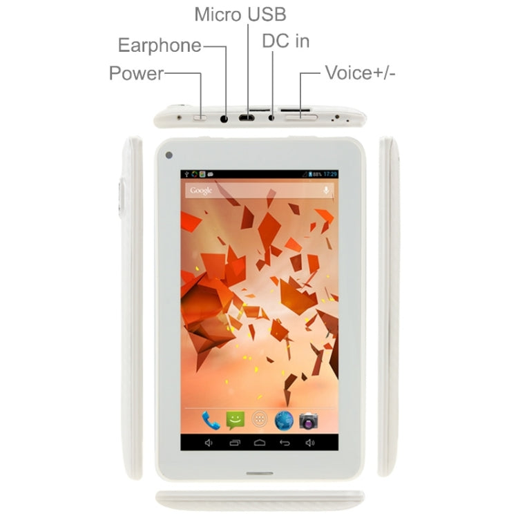 7.0 inch Android 4.0 Tablet PC, Mobile Phone Function, CPU: Allwinner A23, 1.5GHz(White)