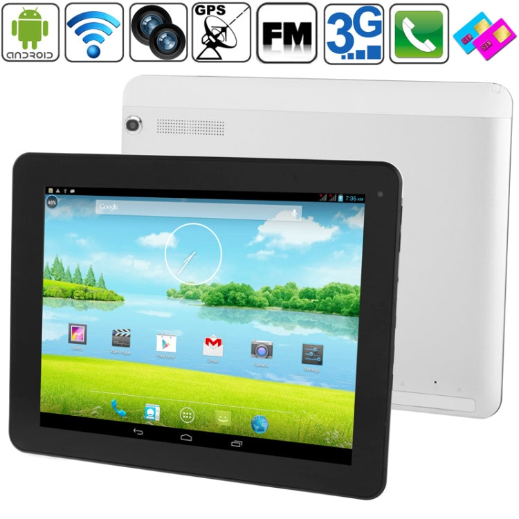 9.7 inch Android 4.2 Tablet PC 8GB, 3G Mobile Phone Function, Analog TV, Dual SIM, CPU: MTK8389 Quad Core, 1.2GHz, RAM: 1GB(Silver)